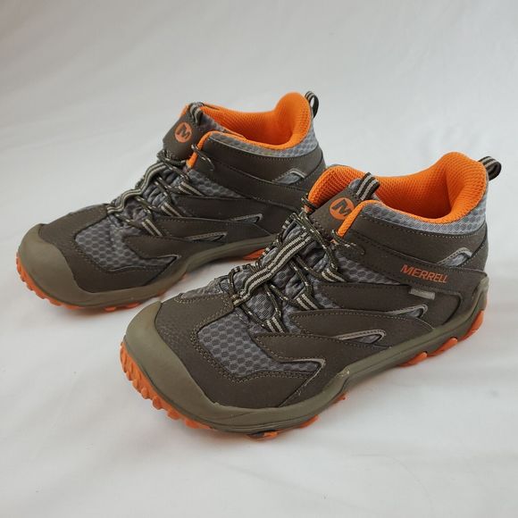 Merrell Chameleon 7 Waterproof Mid Hiking Boots Brown Orange Kids Sz 5.5M - Picture 3 of 8